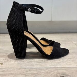 Black rhinestone heel sandals